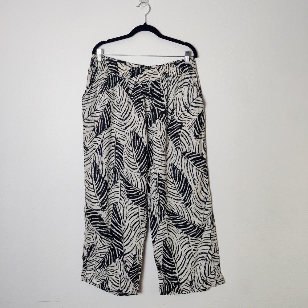 Cynthia Rowley Linen Tropical B&W Cropped Wide Leg Palazzo Pants 1X Resortwear